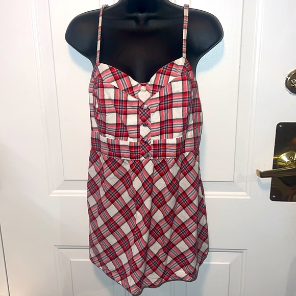 torrid Tops - TORRID 🌹 100% COTTON RED/WHITE/BLUE PLAID SPAGHETTI STRAP BABYDOLL TANK TOP 1X
